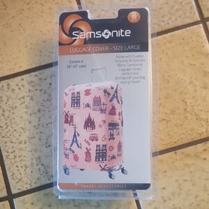 Samsonite Pink Luggage Cover with Travel Landmark Print - Large